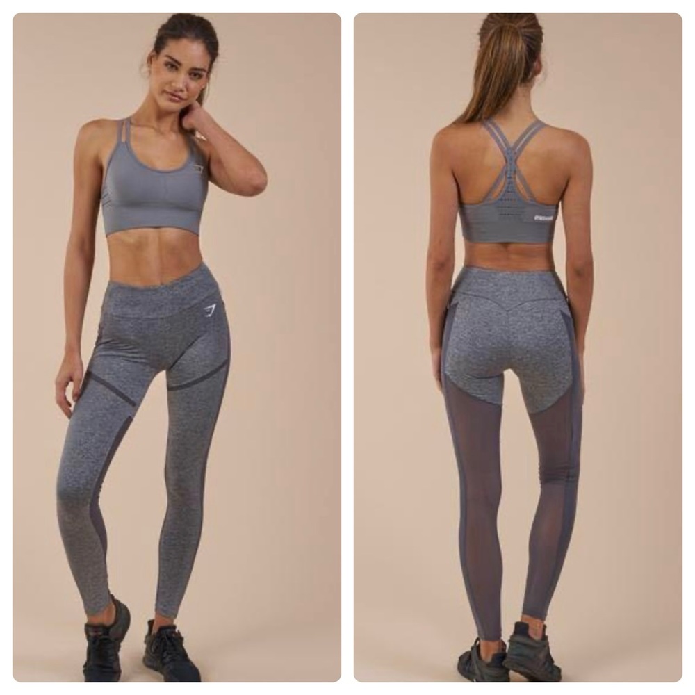 Gymshark Simply Mesh Panel Pocket Gray Leggings size Small